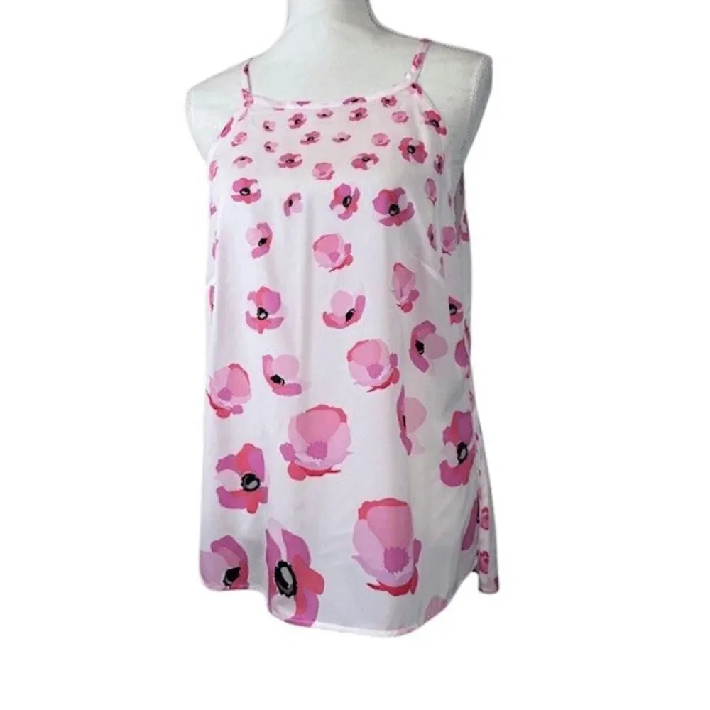 CABI Floating Poppies Halter Tank Tie Back Neck‎ Pink Floral Size Medium